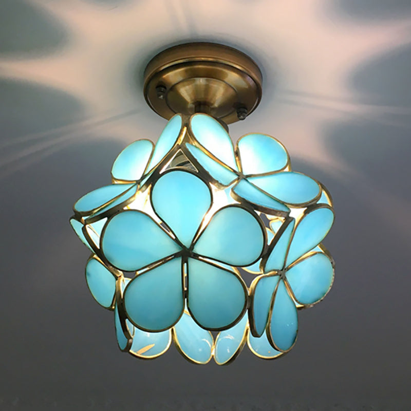 TiffanyBloom™ Retro Plafondlamp – Gekleurd Glas met Bloemenpatroon