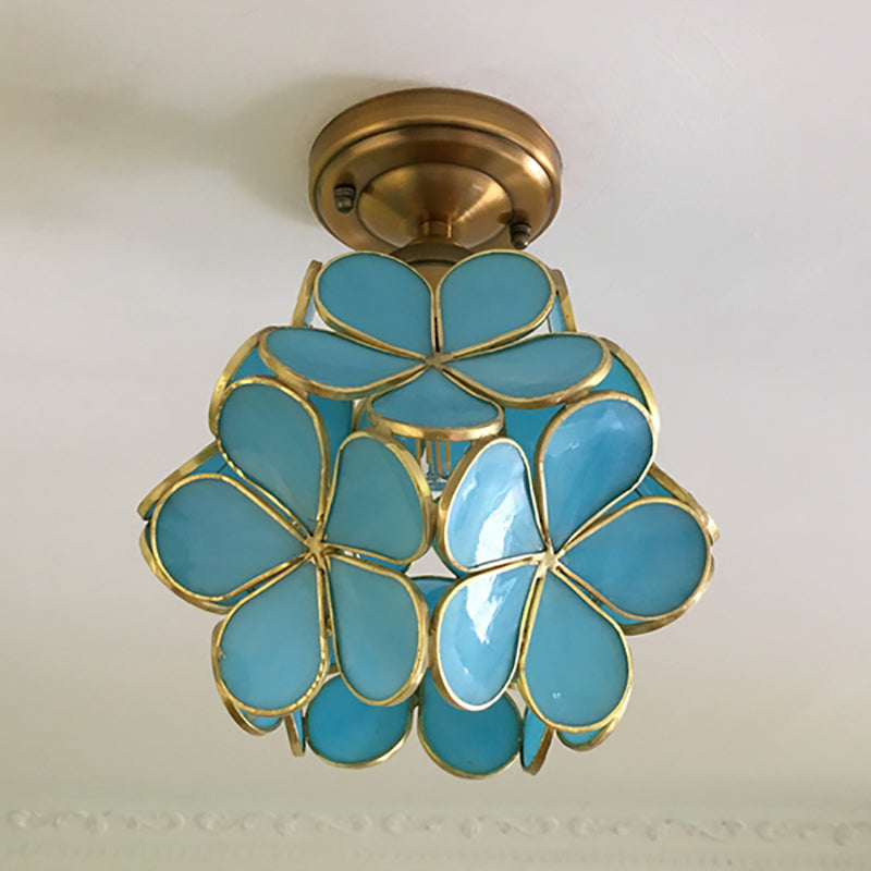 TiffanyBloom™ Retro Plafondlamp – Gekleurd Glas met Bloemenpatroon