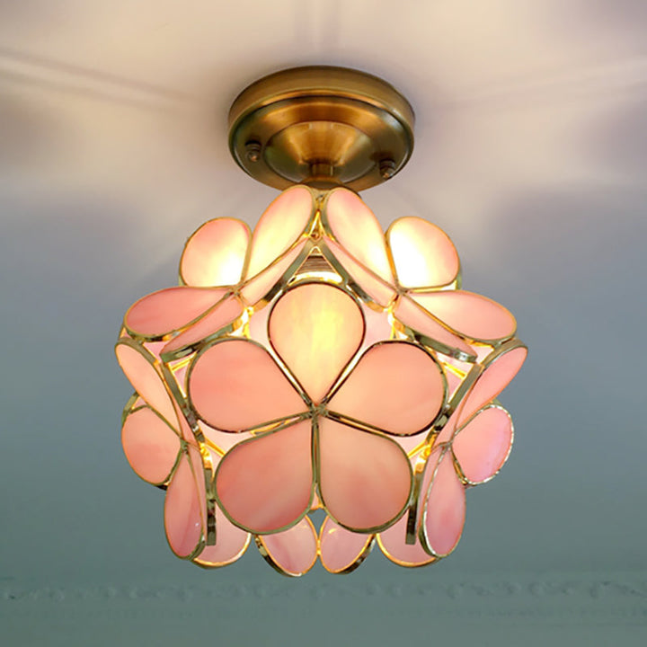 TiffanyBloom™ Retro Plafondlamp – Gekleurd Glas met Bloemenpatroon