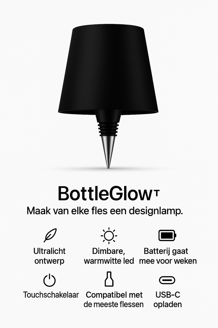 BottleGlow™ Draadloze Fleslamp | USB-C & Touch Dimmer