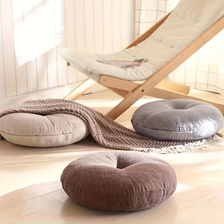 Japandi Linnen Vloerkussen | Rond, 40 cm, Afneembare Hoes