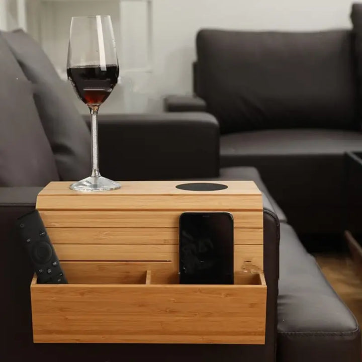 Bamboe Bankleuning Tray met Bekerhouders | Opvouwbare Armtafel voor Drankjes & Snacks | 51x32cm