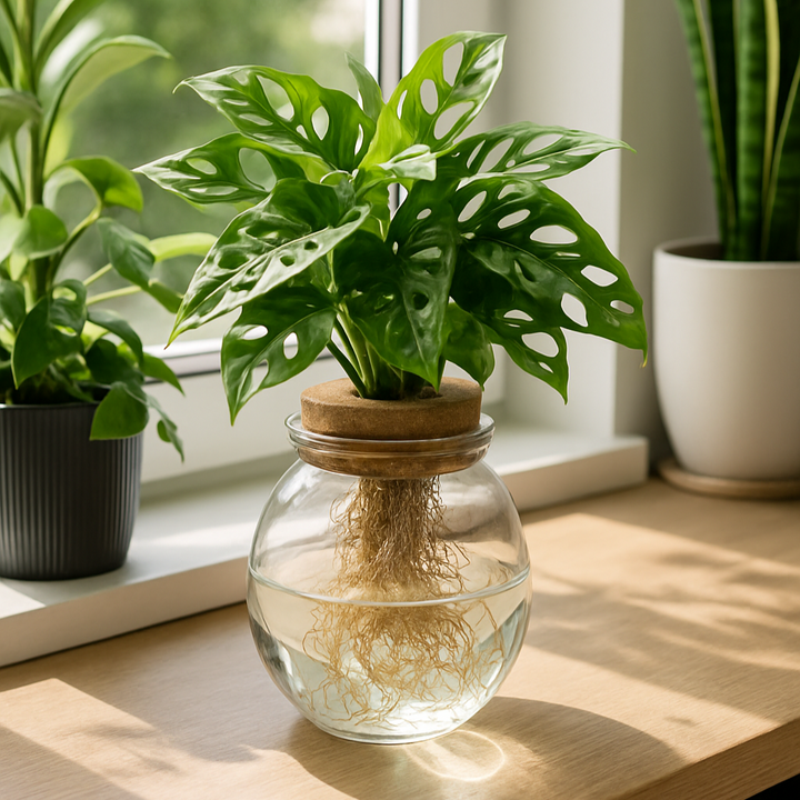 Monstera Adansonii en bocal avec bouchon à pression | Hauteur 25 cm