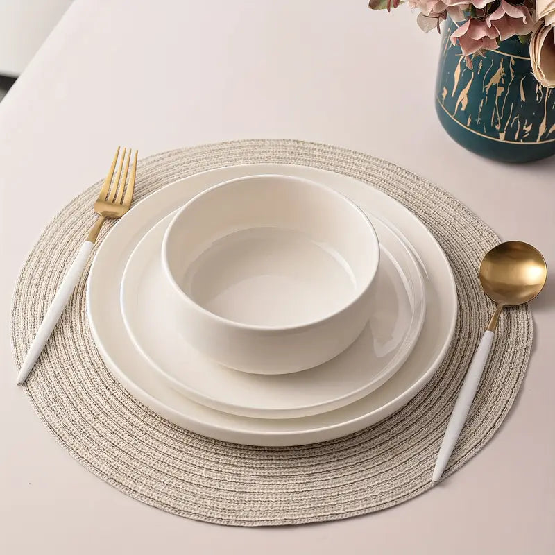 12-delige Dinnerset | Wit Porselein Serviesset voor 4 Personen | Borden en Schalen