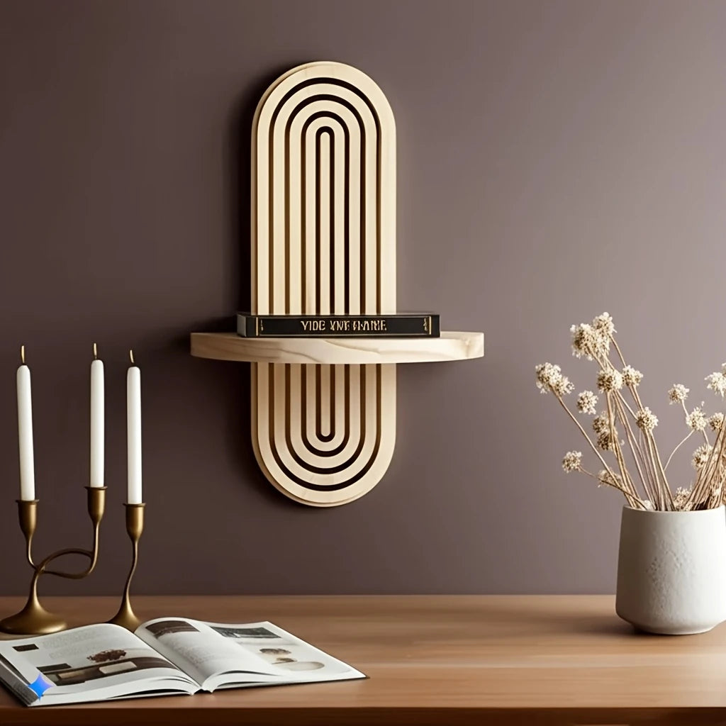 Elegante houten wandplanken met geometrisch design | Minimalistische opberger