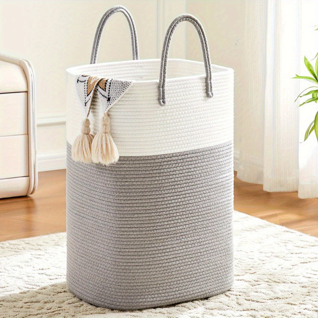 HomeWeave™ XL Katoenen Opbergmand | 100L Was- & Speelgoedmand met Handgrepen