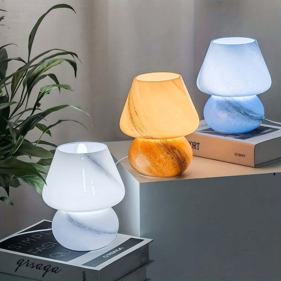 Glazen Paddenstoel Tafellamp | Decoratieve LED Lamp met Warm Licht