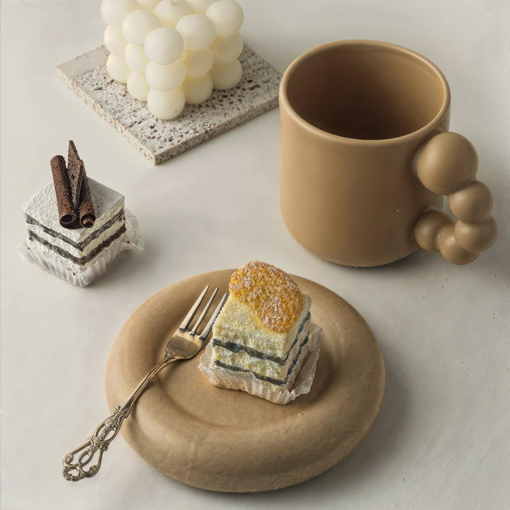 Handgemaakt Porseleinen Beker- en Schotelset | Minimalistisch Geometrisch Design | 401-500 ml