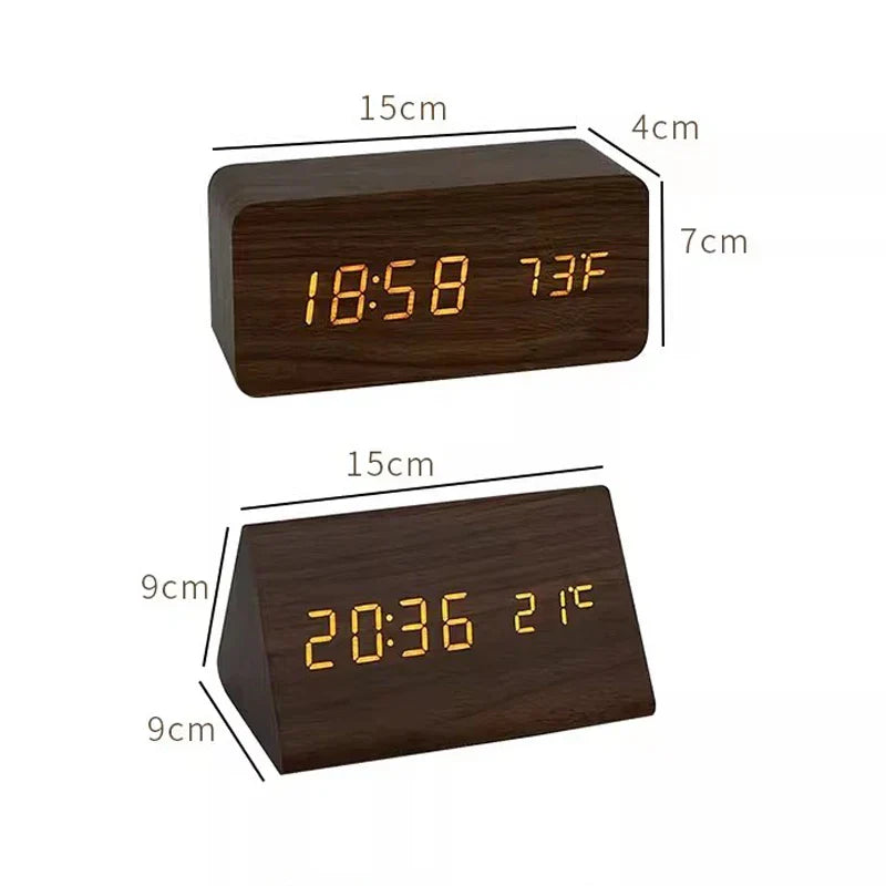 WoodGlow™ Houten Digitale Wekker | LED Display, Spraakbediening & Temperatuurweergave