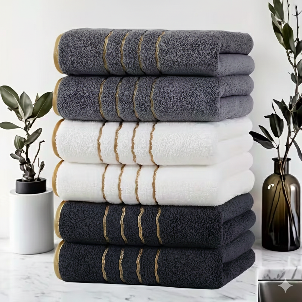 Luxe Badkamer Set | 6-Delige Gouden Handdoeken | Modern & Kleurvast Ontwerp