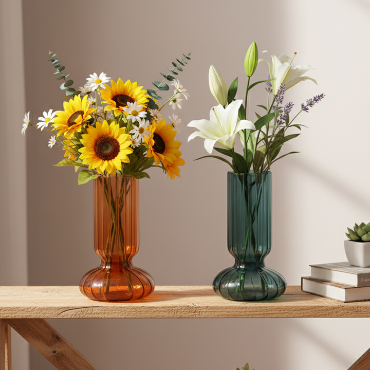 Stijlvolle Geribbelde Glazen Vaas | Hydroponic & Decoratie Vaas | 3 Unieke Varianten