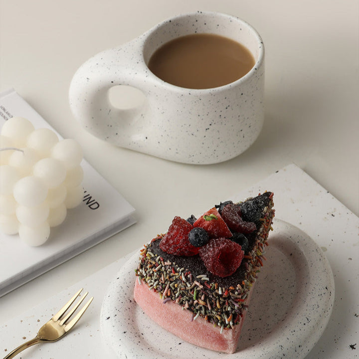 Japandi Handgemaakt Porseleinen Set | Minimalistisch Geometrisch Design | Beker & Schotel