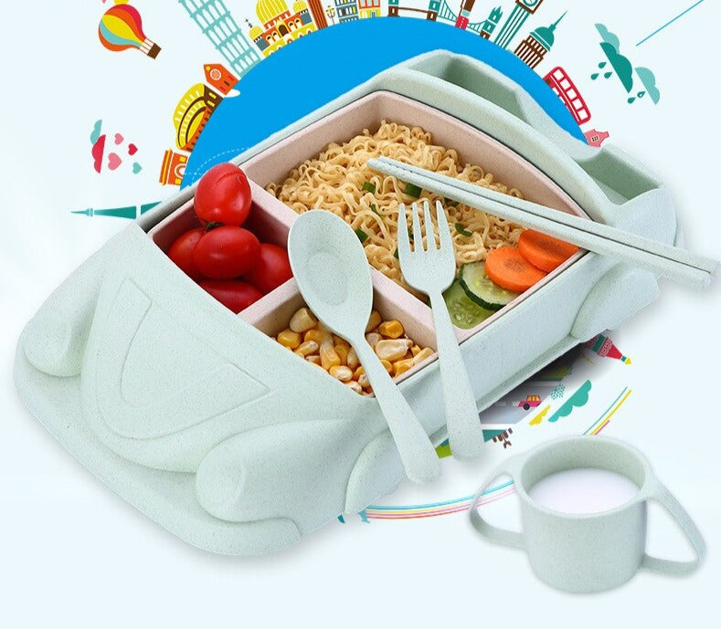 AutoBento™ Kids Lunchbox | Compleet Lunchsetje met Beker, Bestek & Auto-Vorm