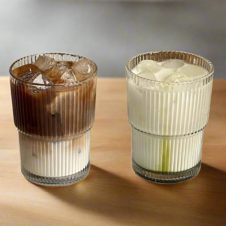 Stripe Glass | Stijlvolle Glazen Drinkbeker met Deksel & Rietje