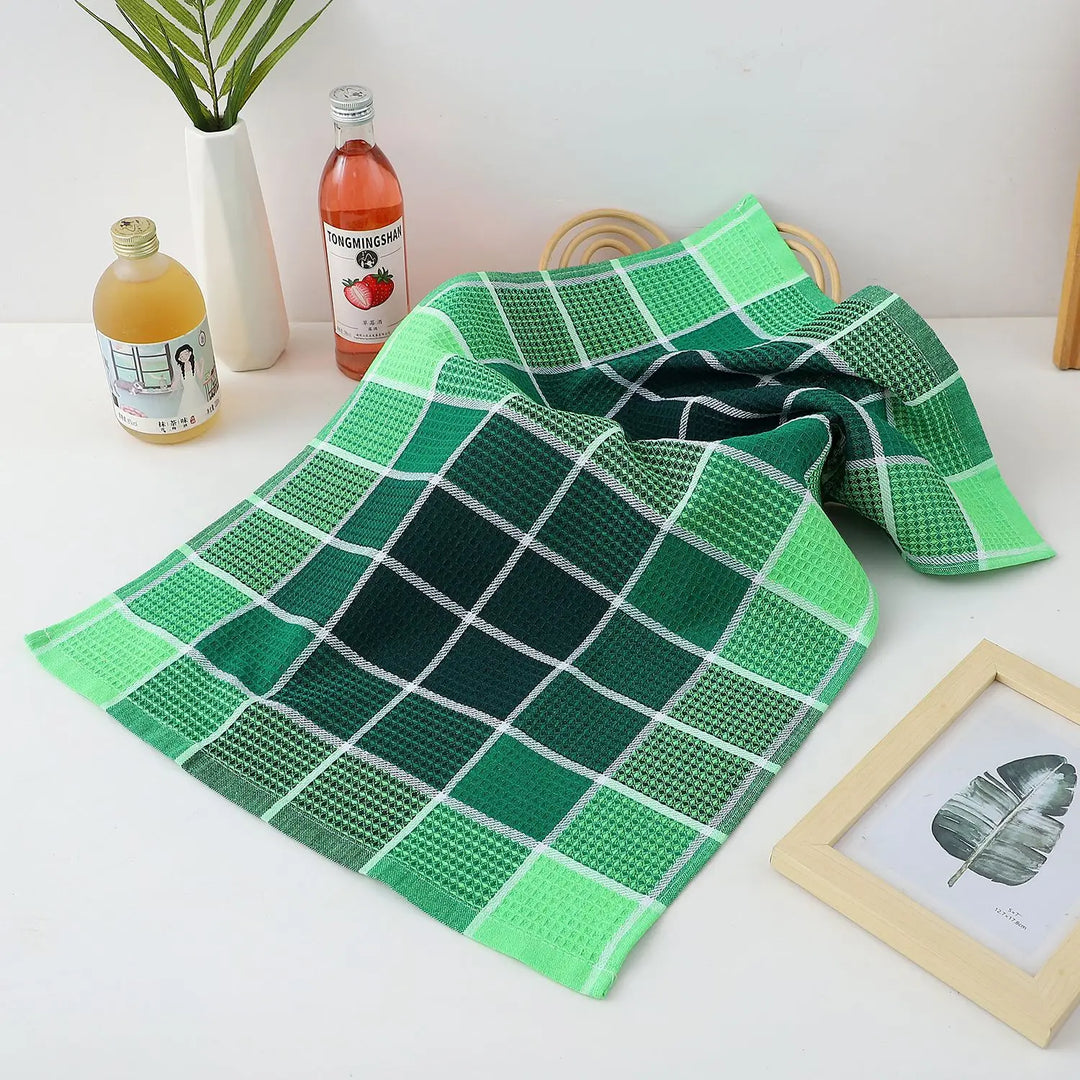 Set van 4 Wafeldoek Keukenhanddoeken | Retro Ruitpatroon | Snel Droog | Zacht Katoen