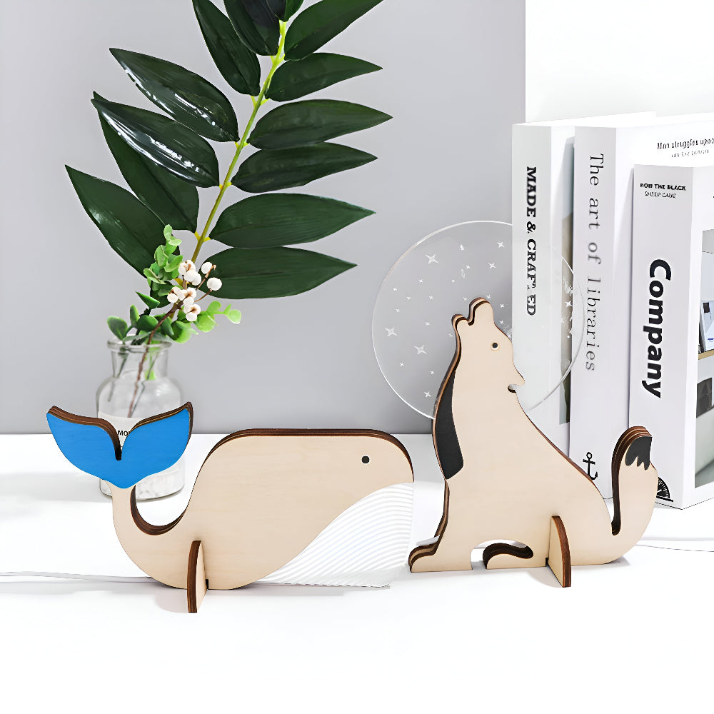 Wildlife™ LED Acryl Lamp | Sfeerlamp met Houten Basis (USB)