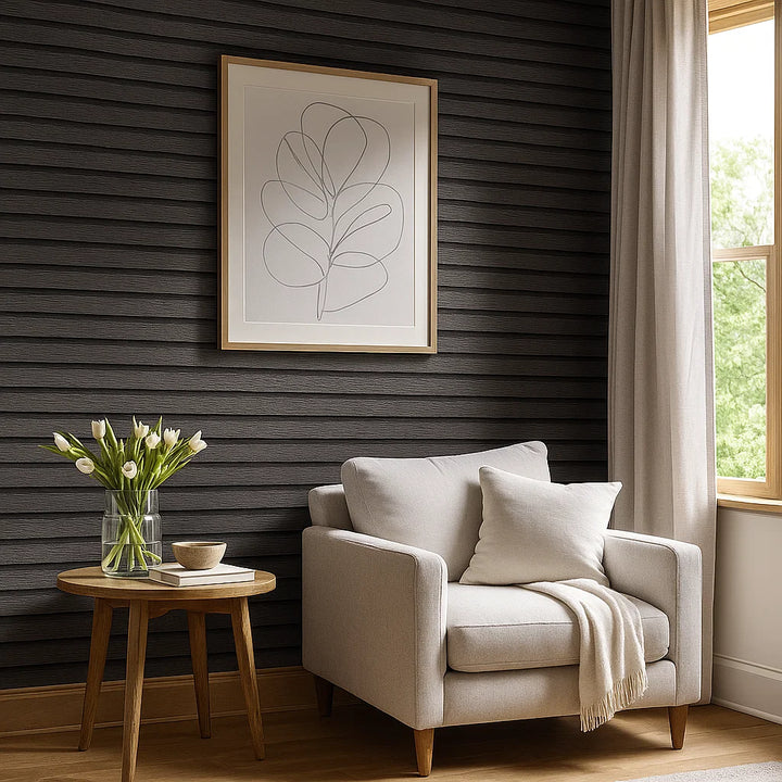 Pannelli Legno Nero | Zelfklevend PVC Behang Donkergrijs gestreept