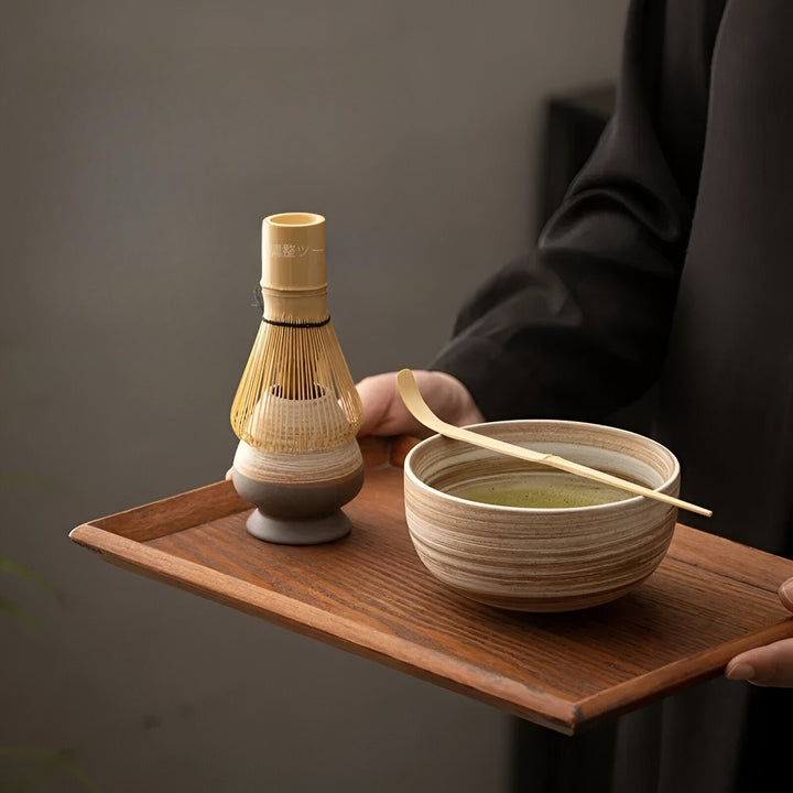 Matcha Thee-Set Traditioneel Japans 4-Delig Theeset van Bamboe & Keramiek