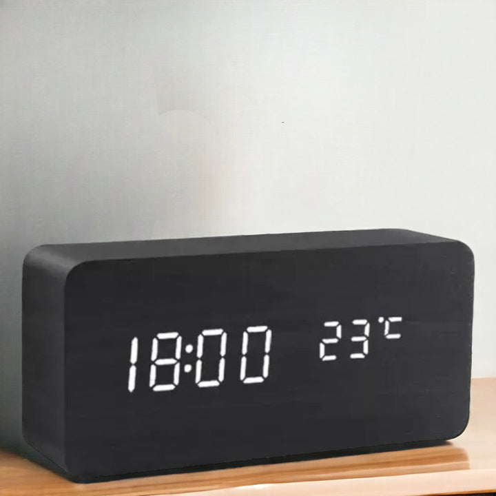 WoodGlow™ Houten Digitale Wekker | LED Display, Spraakbediening & Temperatuurweergave