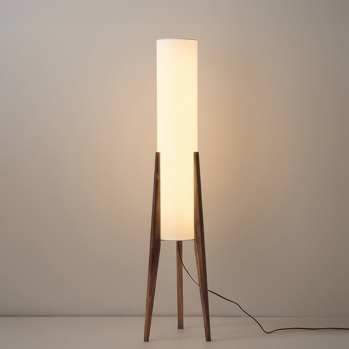 Walnut Staande Lamp | Scandinavisch Retro Design | Massief Walnoothout & Stoffen Kap